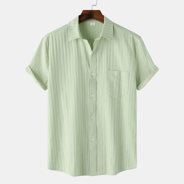 Purple short sleeve button-down shirt, perfect for warm weather