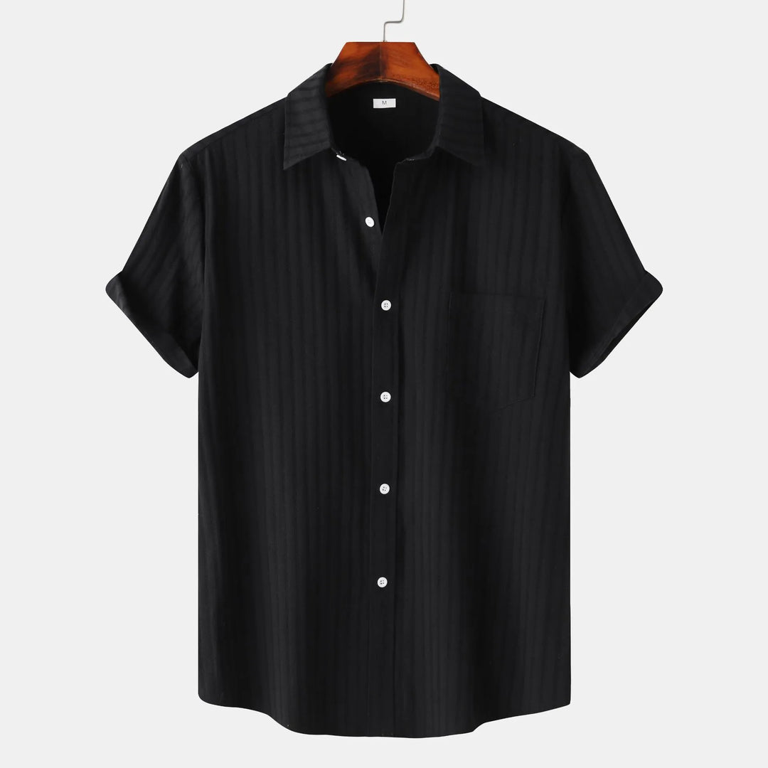 Classic blue short sleeve button-down shirt for everyday wear