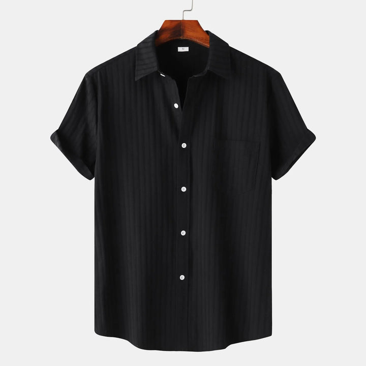 Classic blue short sleeve button-down shirt for everyday wear