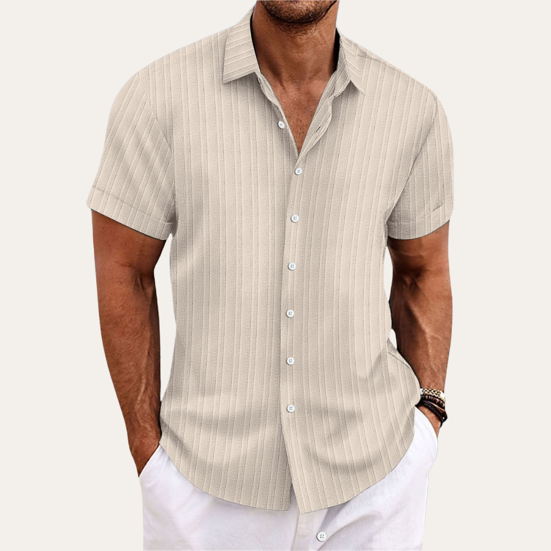 Men's casual striped short sleeve button-down shirt, perfect for summer fashion & everyday style.