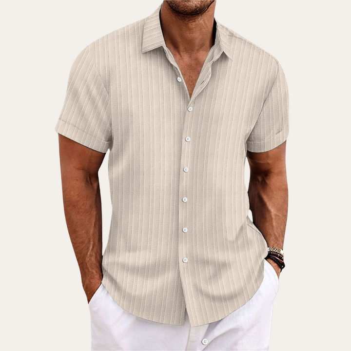 Men's casual striped short sleeve button-down shirt, perfect for summer fashion & everyday style.