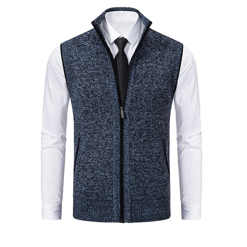 Stylish men's slim fit suit vest featuring five-button closure, adjustable back, ideal for layering & business fashion.