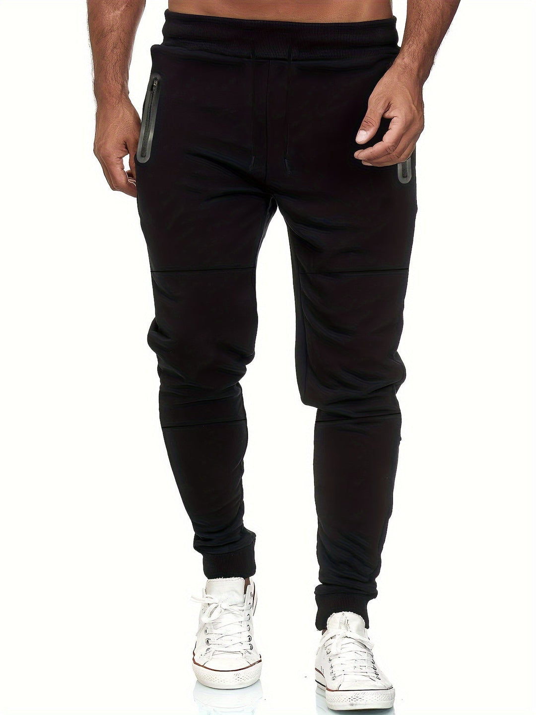 Front view of men's modern style joggers, highlighting the sleek design.