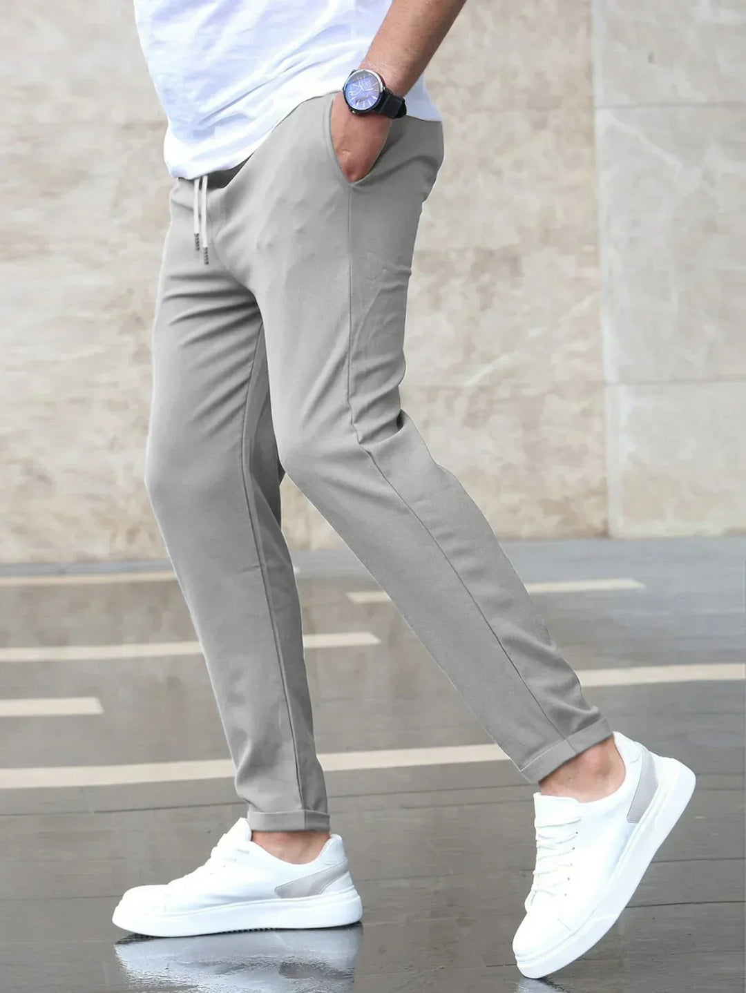 Versatile men's stretch pants, perfect for work, business casual, and comfortable everyday wear.