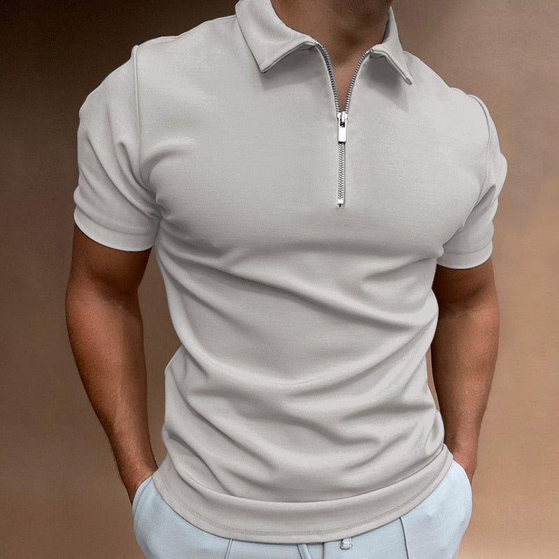 Stylish men's slim fit zip collar polo, perfect casual top for a modern and comfortable everyday outfit.