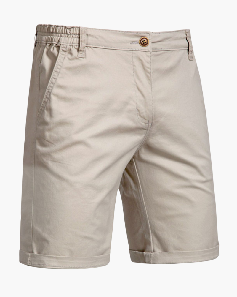 Men's smart casual chino shorts in beige, perfect for summer.