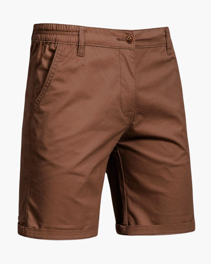 Detailed shot of the fabric and stitching on men's versatile chino shorts.