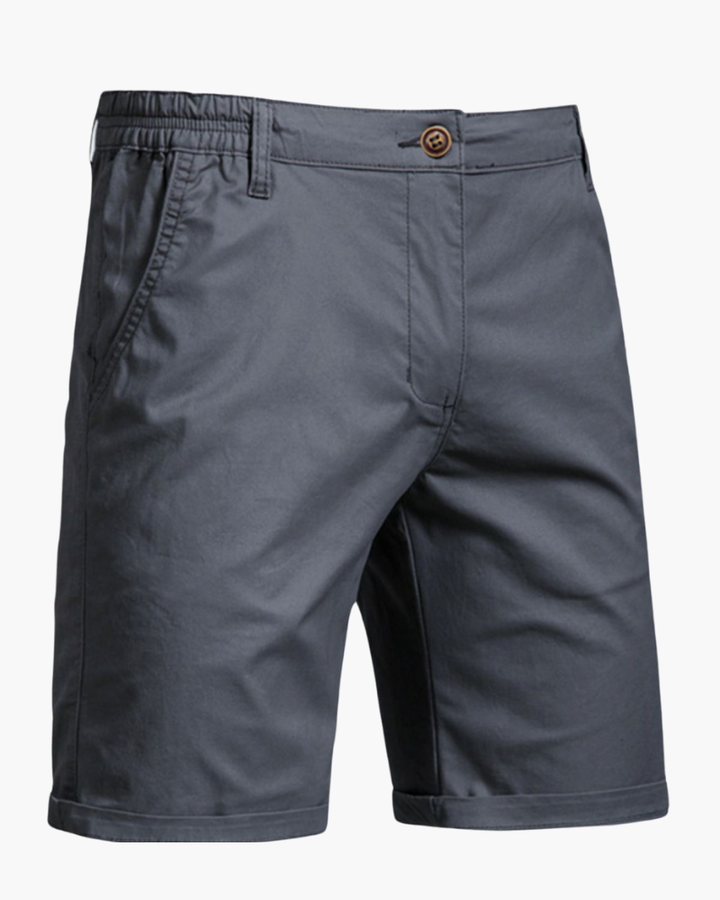 Back view of men's tailored chino shorts highlighting the pocket design.