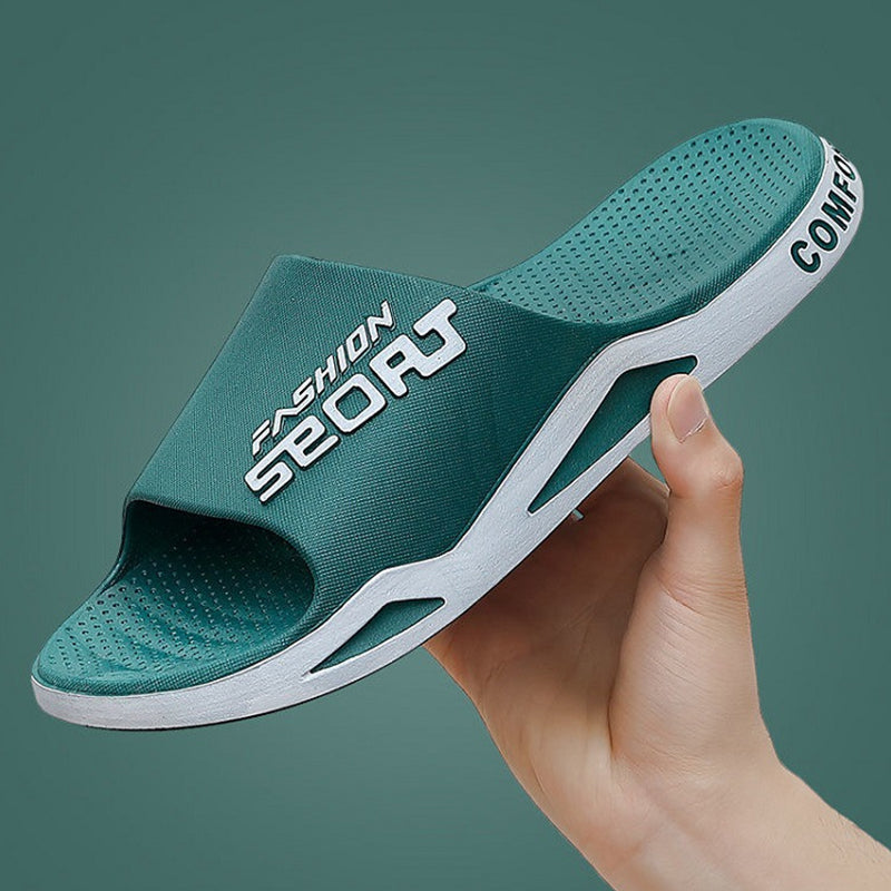 Men's beach sandals, perfect for vacation; slip-on design offers comfort and non-slip security.