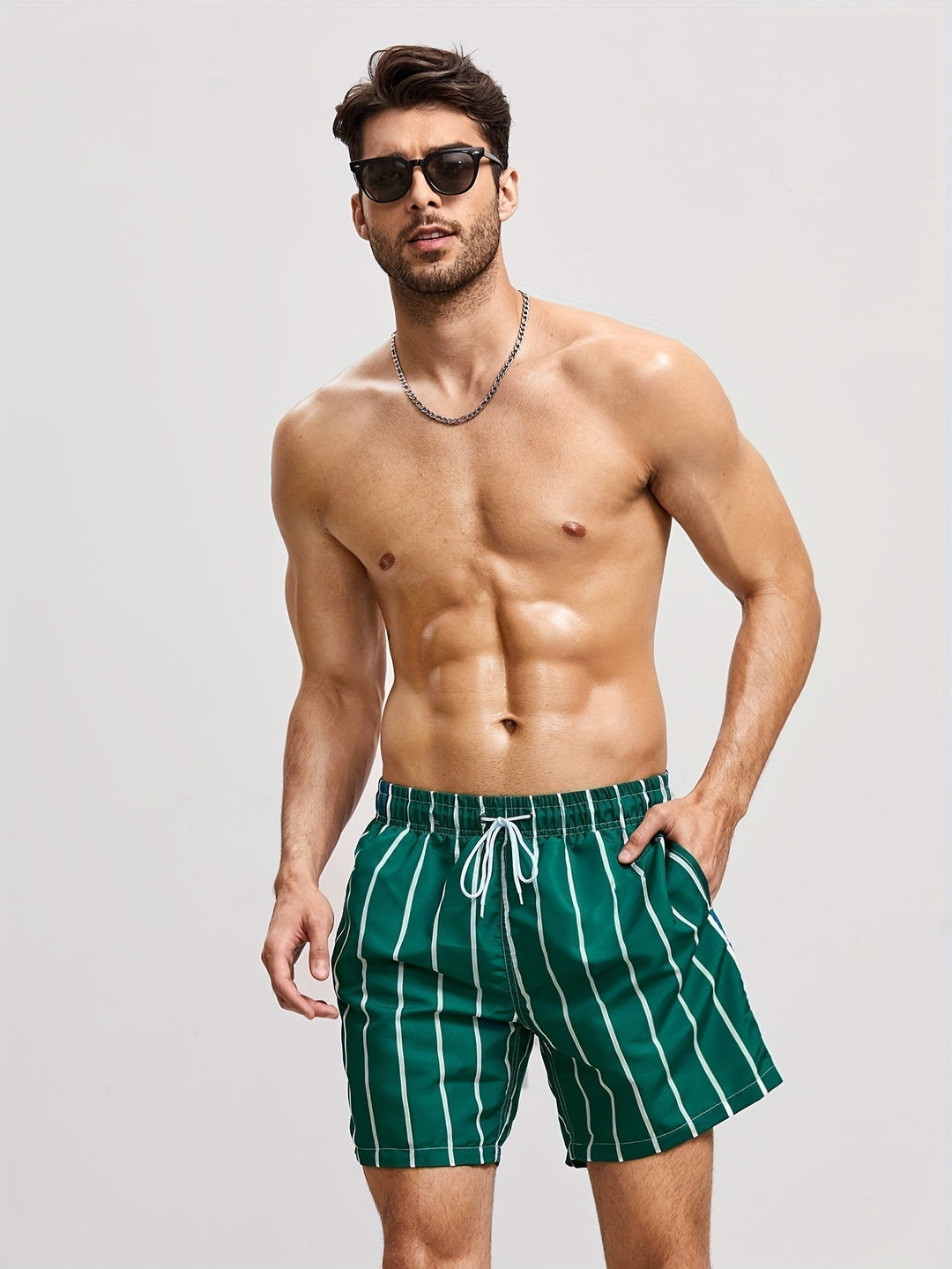 Versatile men's striped shorts for swimming and casual wear