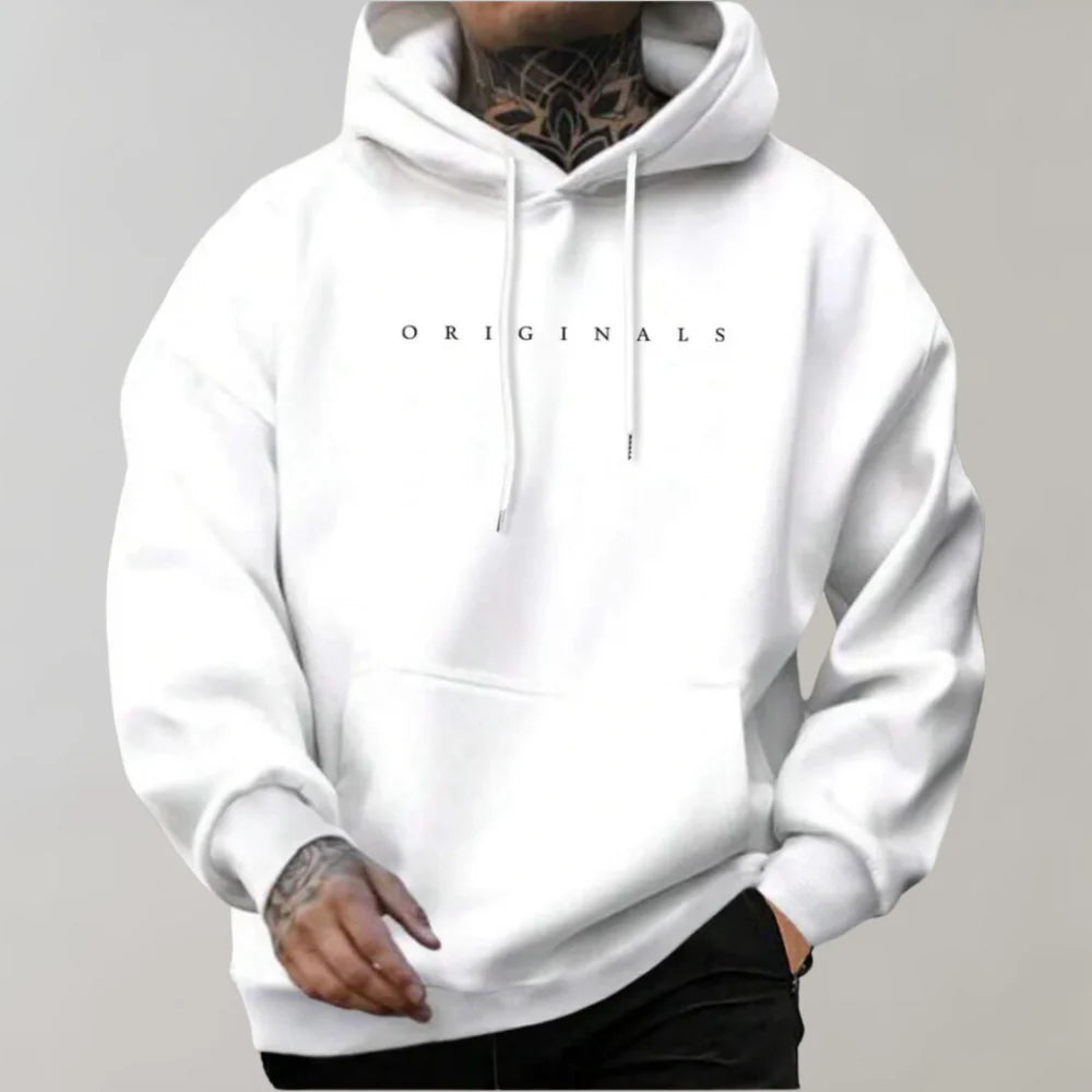 Comfortable men's oversized pullover hoodie, long-sleeve, with adjustable drawstrings, ideal for spring fashion.