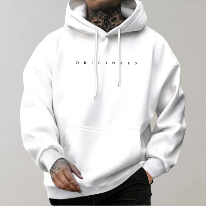 Comfortable men's oversized pullover hoodie, long-sleeve, with adjustable drawstrings, ideal for spring fashion.