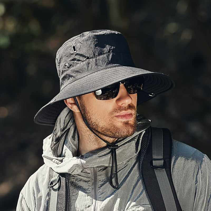 Men's UV Protection Sun Hat with wide brim, perfect for beach & outdoor walking adventures.