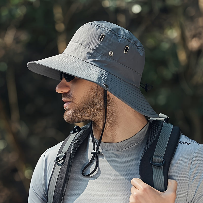 Wide brim men's sun hat offering UPF 50+ UV protection for walking, hiking, and beach adventures.