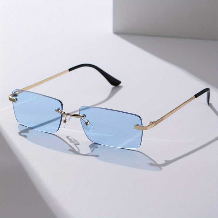 Stylish men's frameless sunglasses, offering essential UV protection. Perfect lightweight summer eyewear.