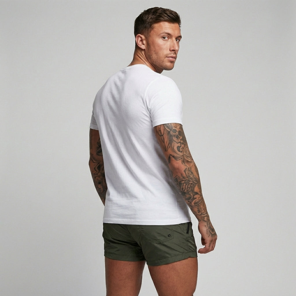 High-performance men's quick-dry swim shorts, durable with secure zipper pockets for all adventures.