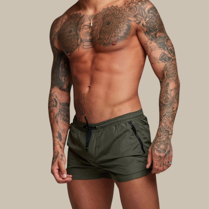 Versatile quick-dry men's beach shorts with secure pockets, great for swimming & casual summer wear.