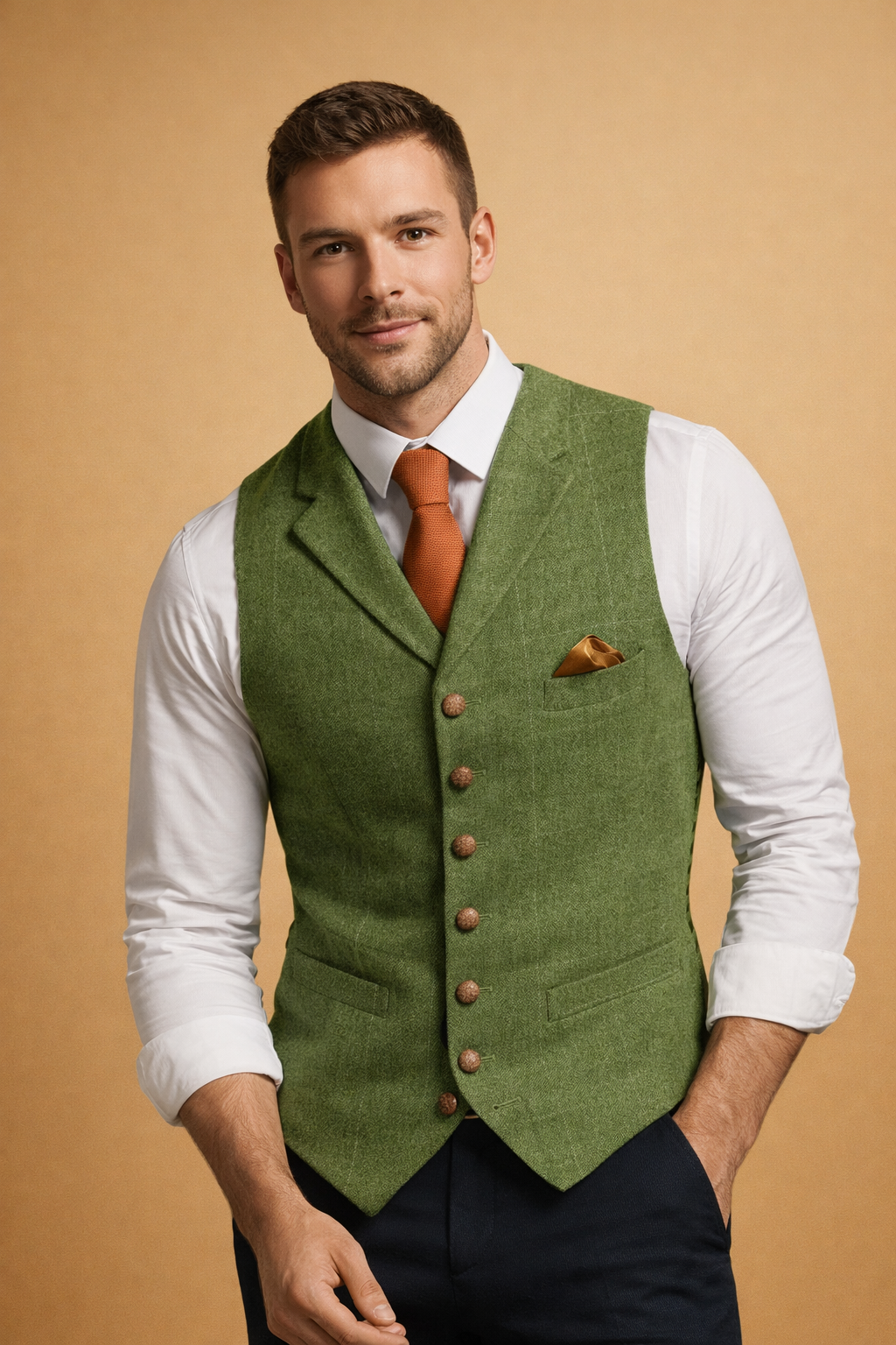 Smart casual button front dress vest for men, vintage inspired design.