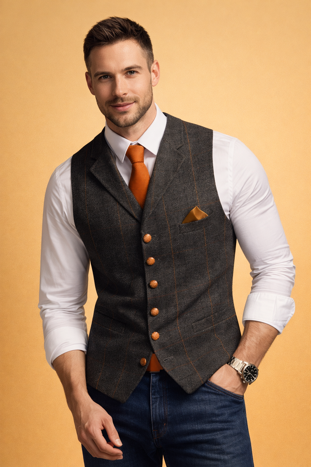 Elegant formal waistcoat vest for men, featuring a tailored fit.