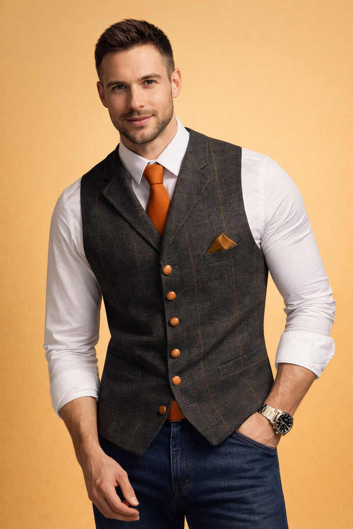 Elegant formal waistcoat vest for men, featuring a tailored fit.