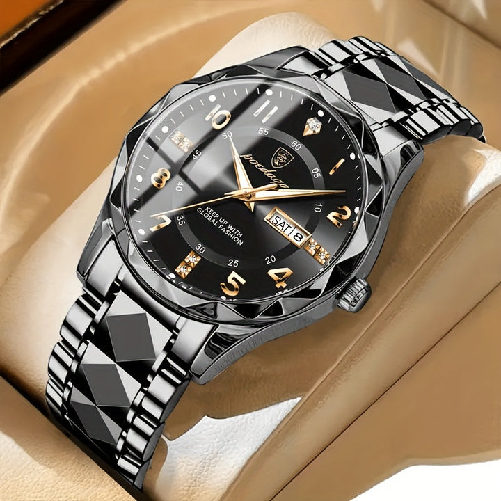 Close-up of a men's titanium sports watch showcasing its durable, modern design and chronograph function.