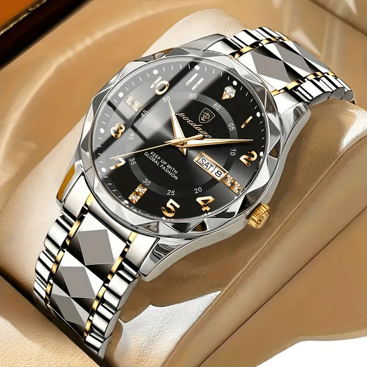The analog dial of a men's titanium sports watch, offering a classic look with modern capabilities.