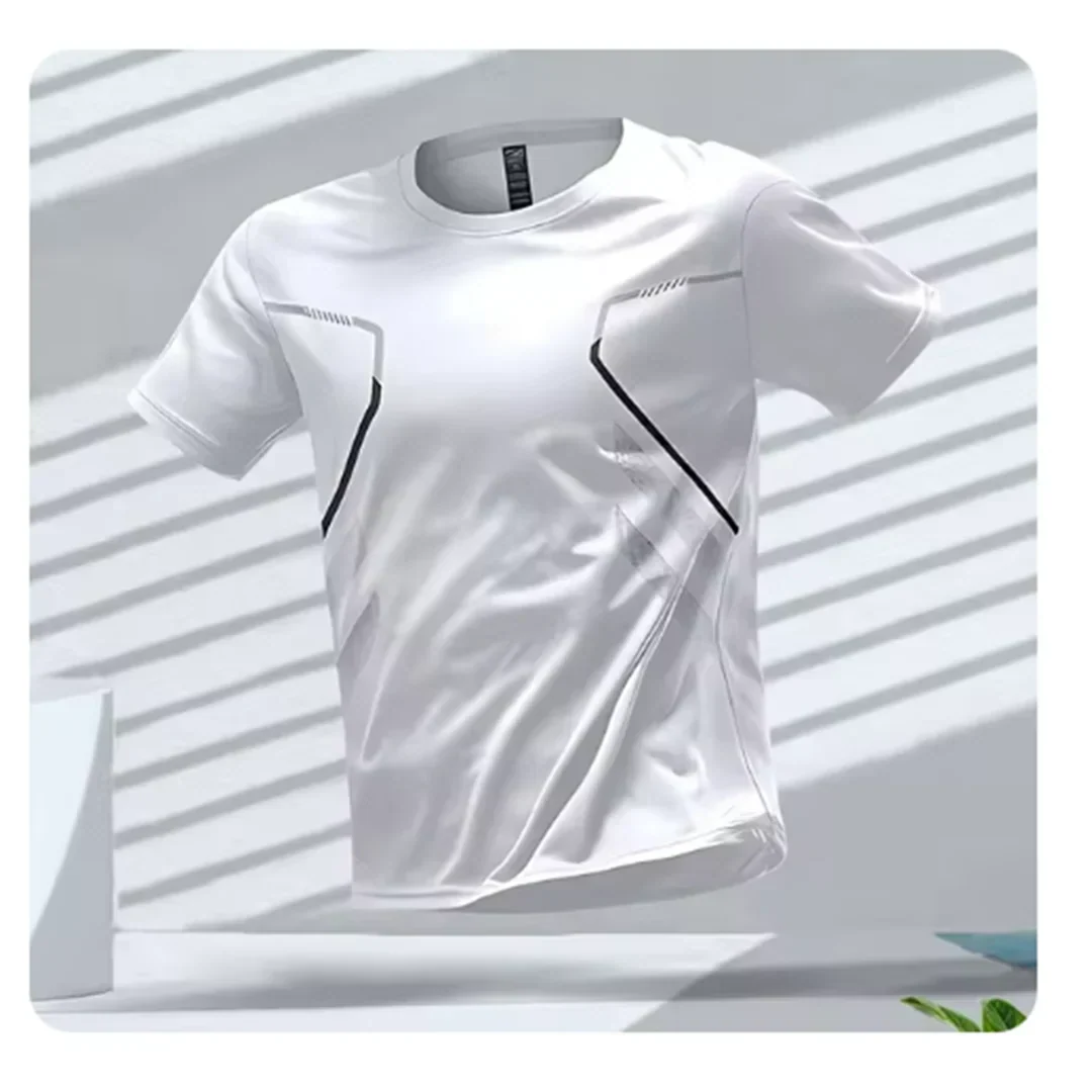 Back view of men's Ultra-Comfort performance t-shirt, showcasing athletic fit & short sleeves. Great for gym & casual.