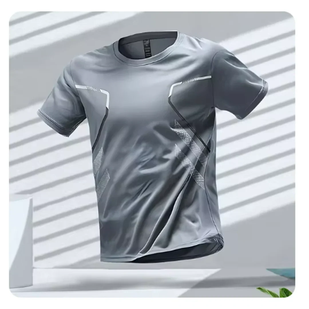 Blue men's ultra-comfort performance t-shirt, featuring short sleeves, breathable fabric, and moisture-wicking tech.