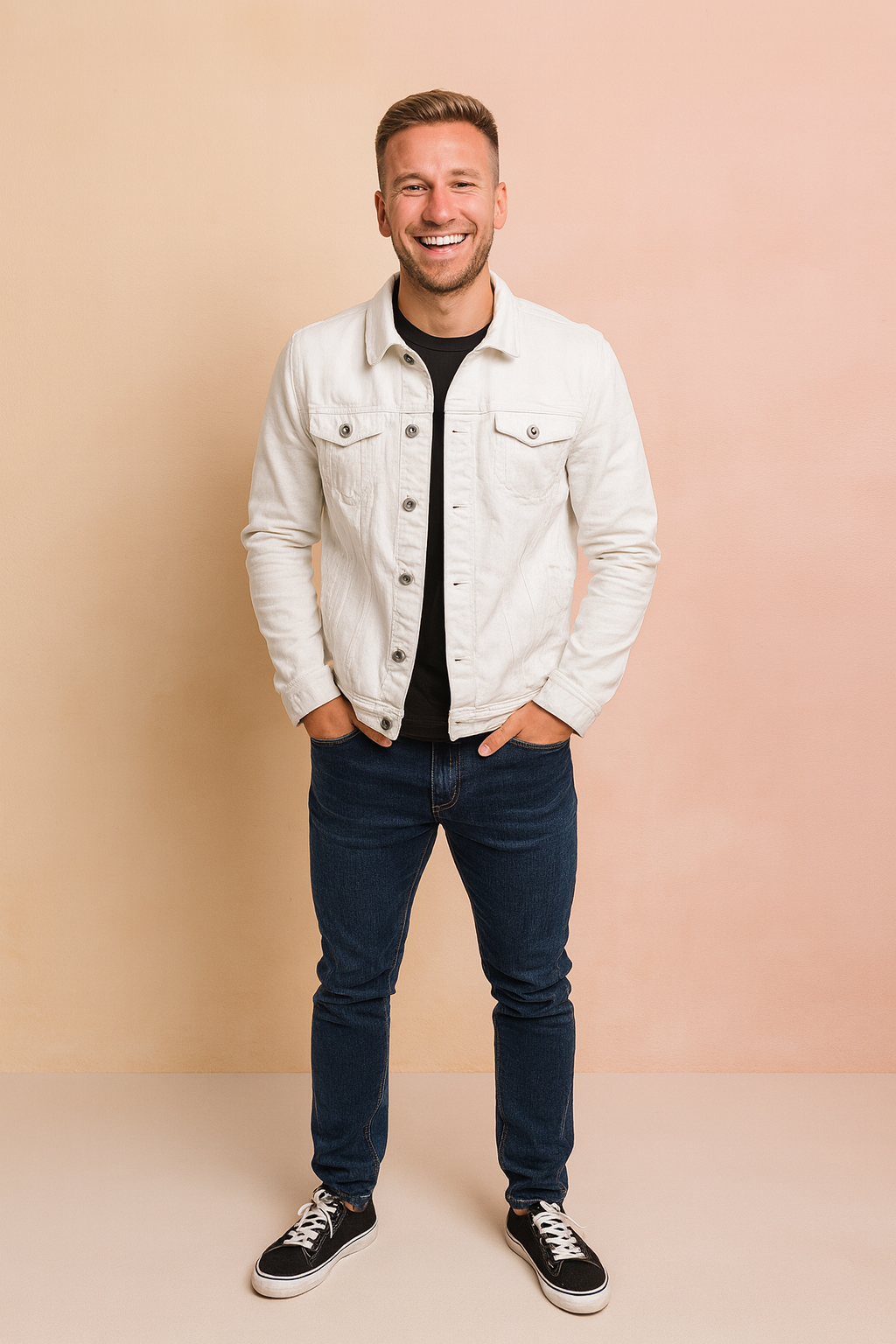 Front view of a men's fitted urban casual button-up jacket, ideal for contemporary fashion.