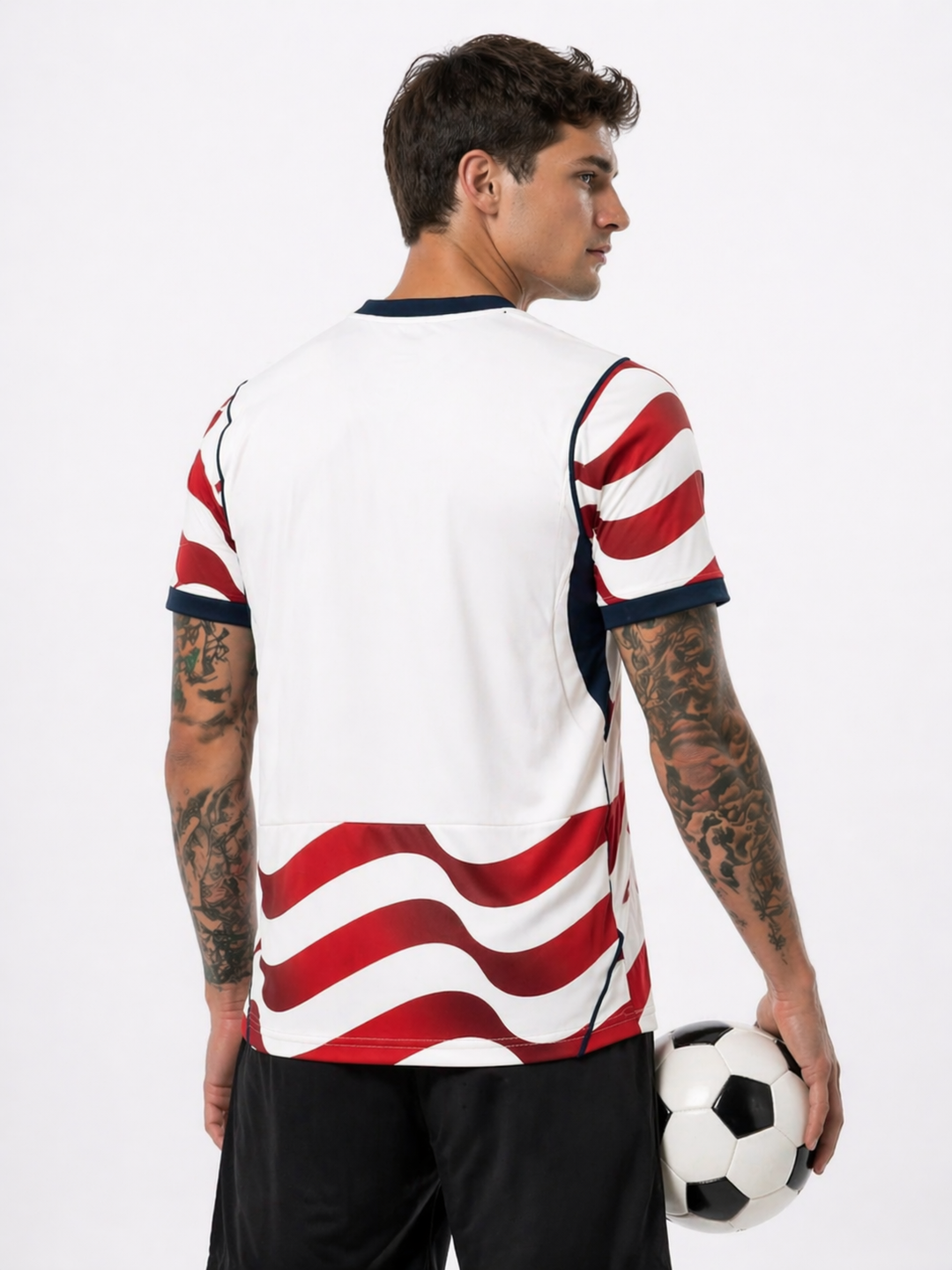 Close-up of the Men's USA Soccer Jersey, highlighting the team crest and 2026 World Cup details