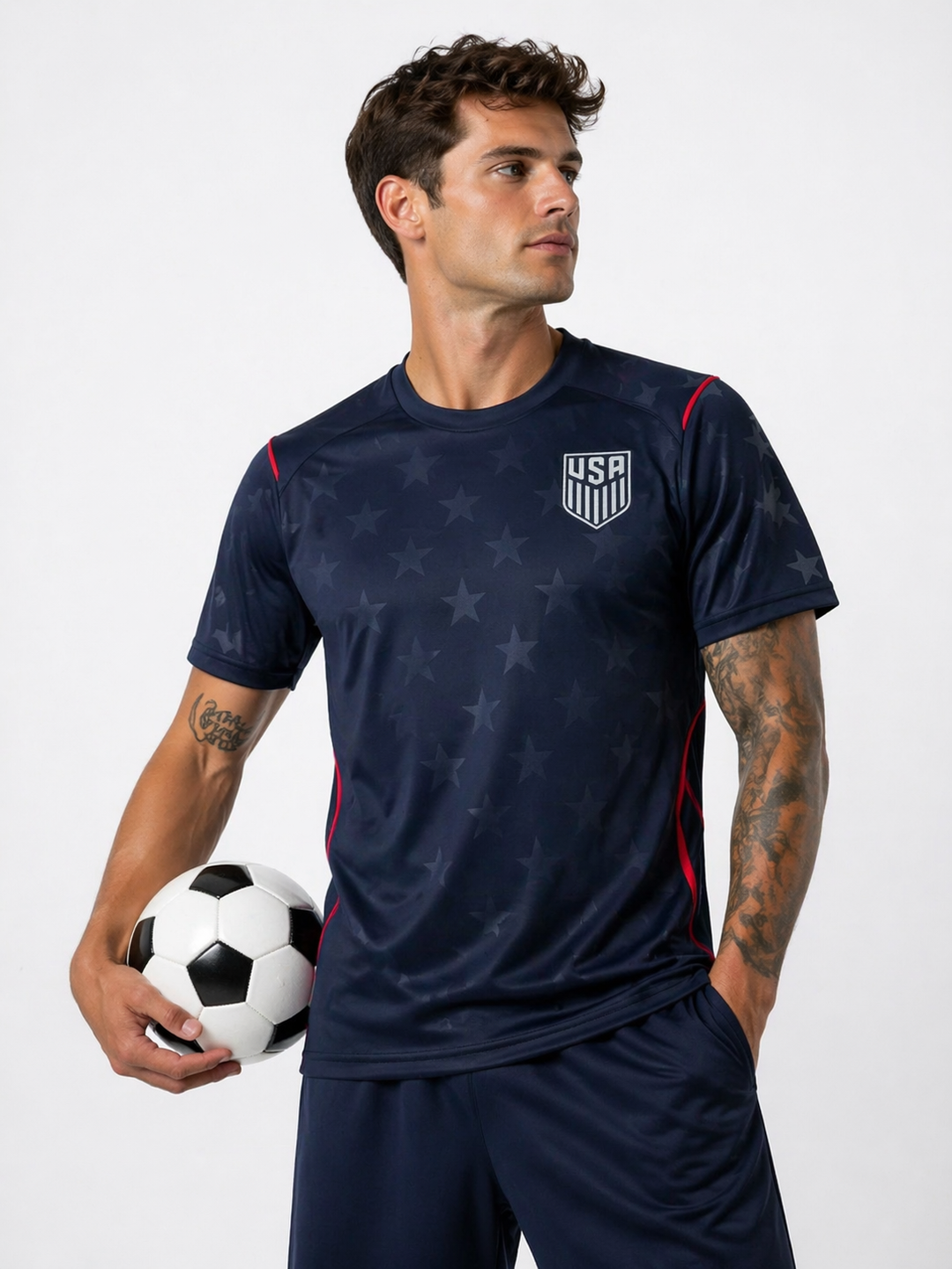 Man wearing the Men's USA Soccer Jersey World Cup 2026, perfect for football fans