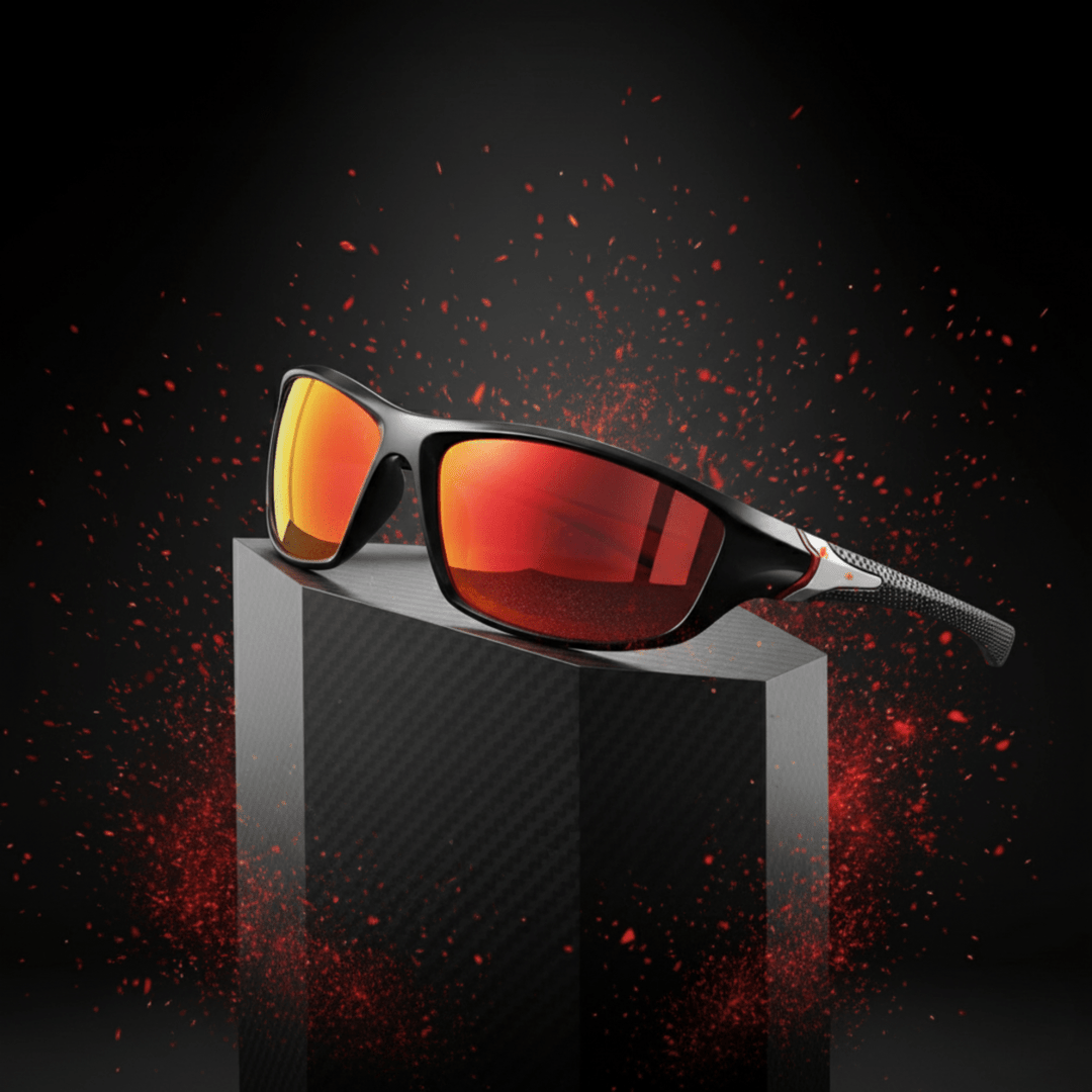Men's polarized UV400 sports sunglasses. Lightweight frame, rubberized temples for secure fit during cycling/running.