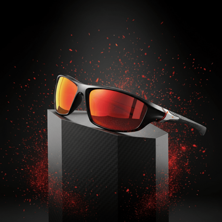 Men's polarized UV400 sports sunglasses. Lightweight frame, rubberized temples for secure fit during cycling/running.