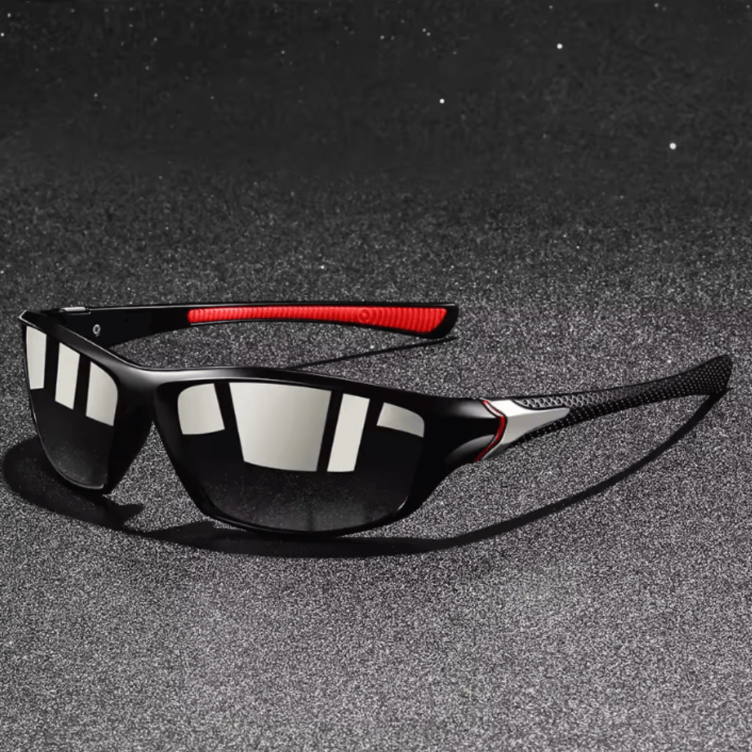 Polarized men's sports sunglasses offering UV400 eye protection. Features lightweight design & secure rubberized temples.