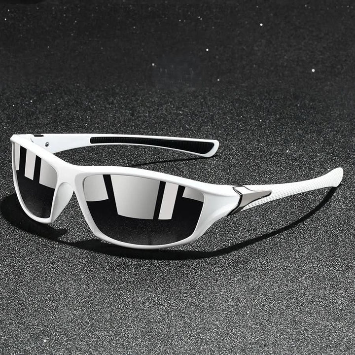 Men's activewear sunglasses: UV400 polarized, lightweight frame, rubberized temples for optimal outdoor eye protection.