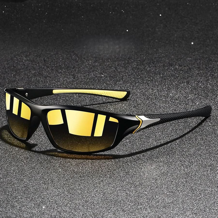 Durable men's polarized sunglasses for sports. UV400 protection, lightweight frame, secure rubberized temples for activity.