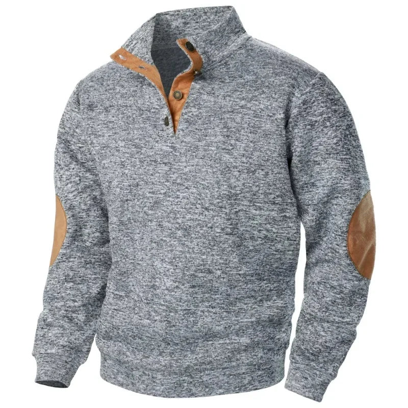 Close-up of the soft fabric on this comfortable men's V-neck sweatshirt.
