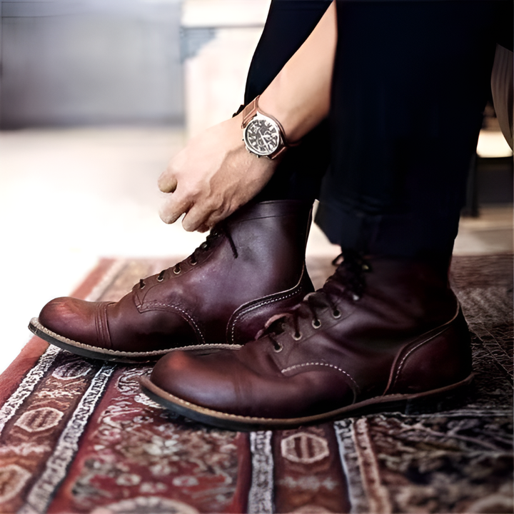 Comfortable men's brown lace-up boots offering a secure fit and classic vintage look.
