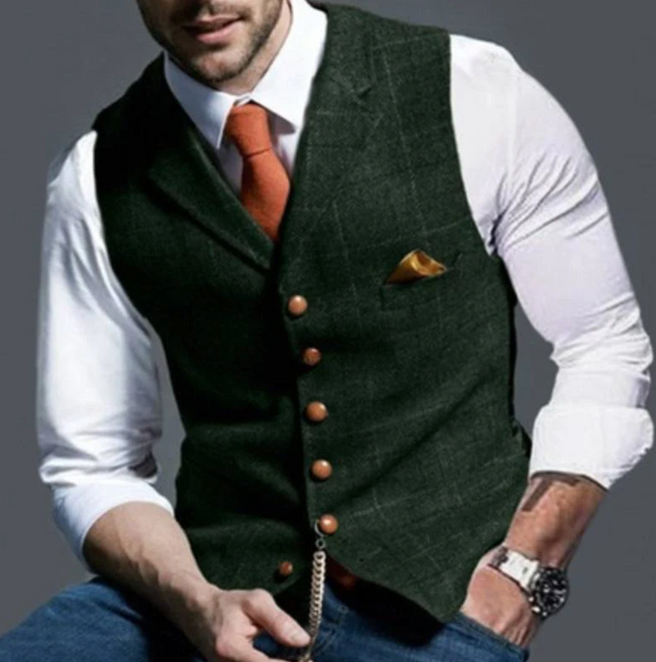 Explore timeless menswear with this classic men's vintage vest, a must-have layering item.