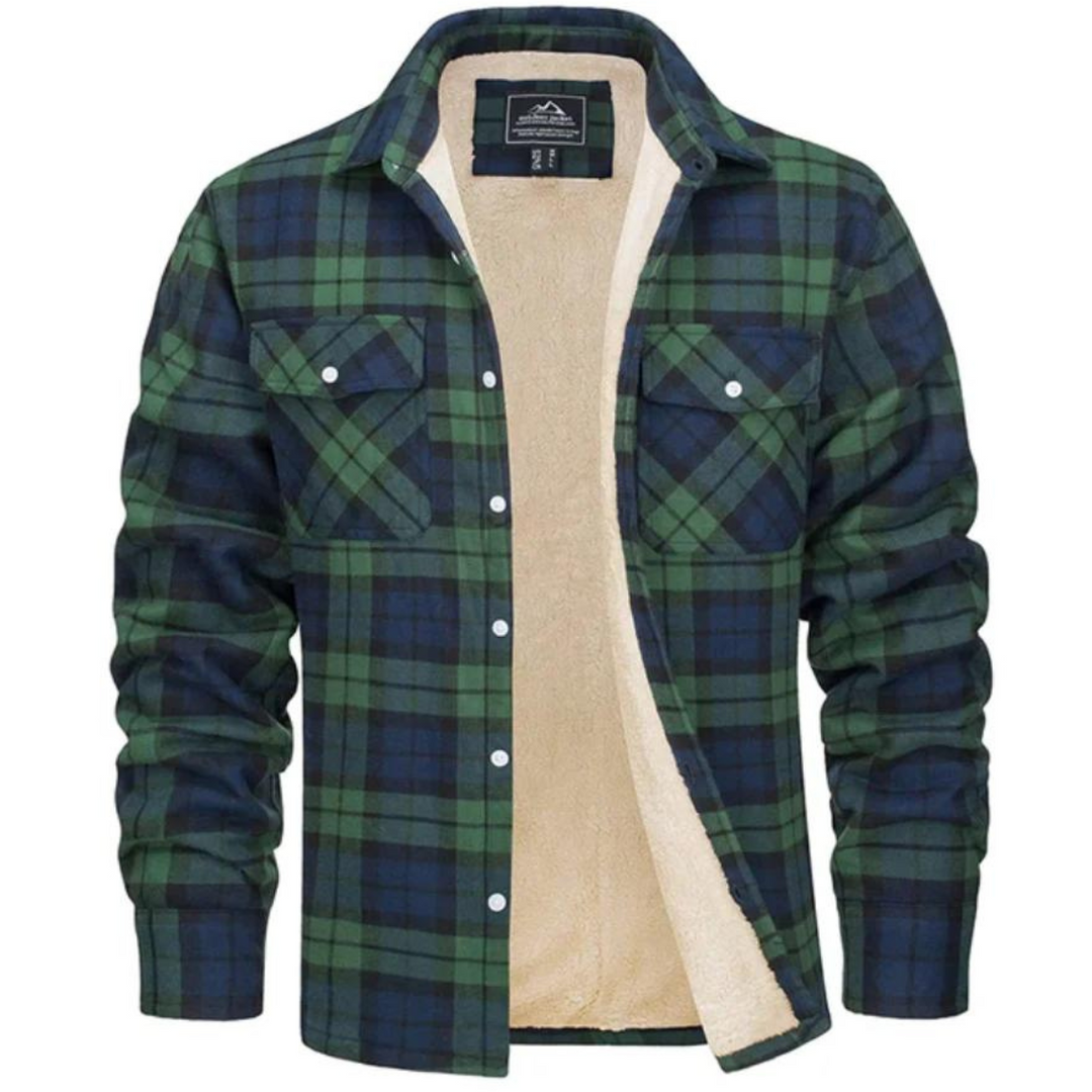 Cozy men's plaid winter jacket. Stylish and warm outerwear, perfect for casual cold weather fashion.