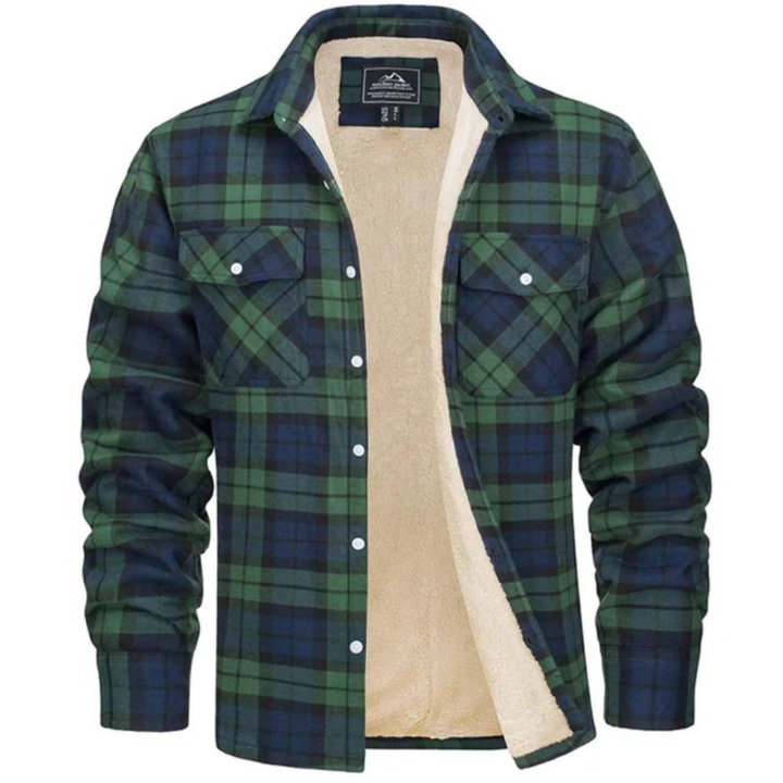 Cozy men's plaid winter jacket. Stylish and warm outerwear, perfect for casual cold weather fashion.