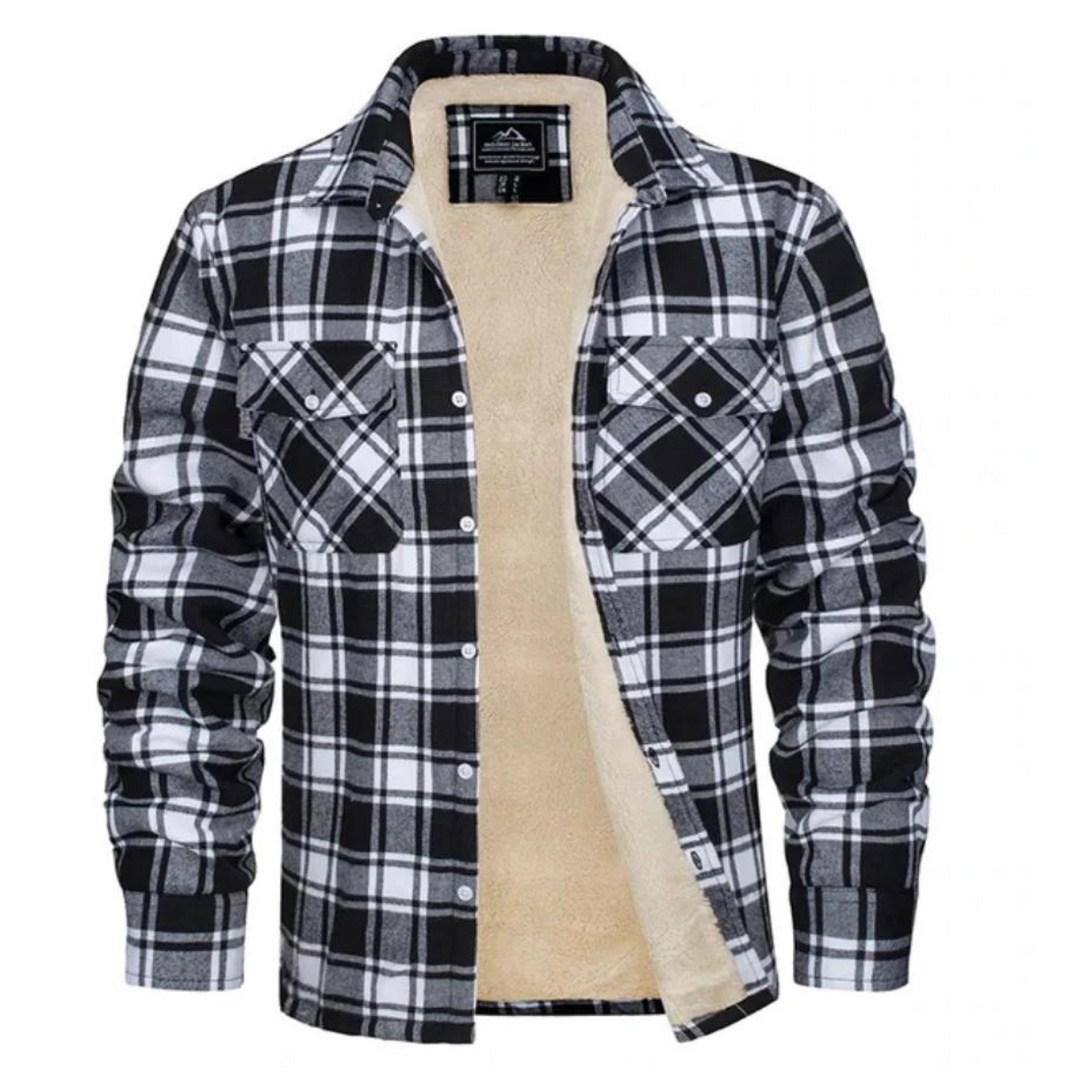 Fashionable men's plaid winter jacket. Warm and cozy outerwear, great for winter fashion and cold weather.