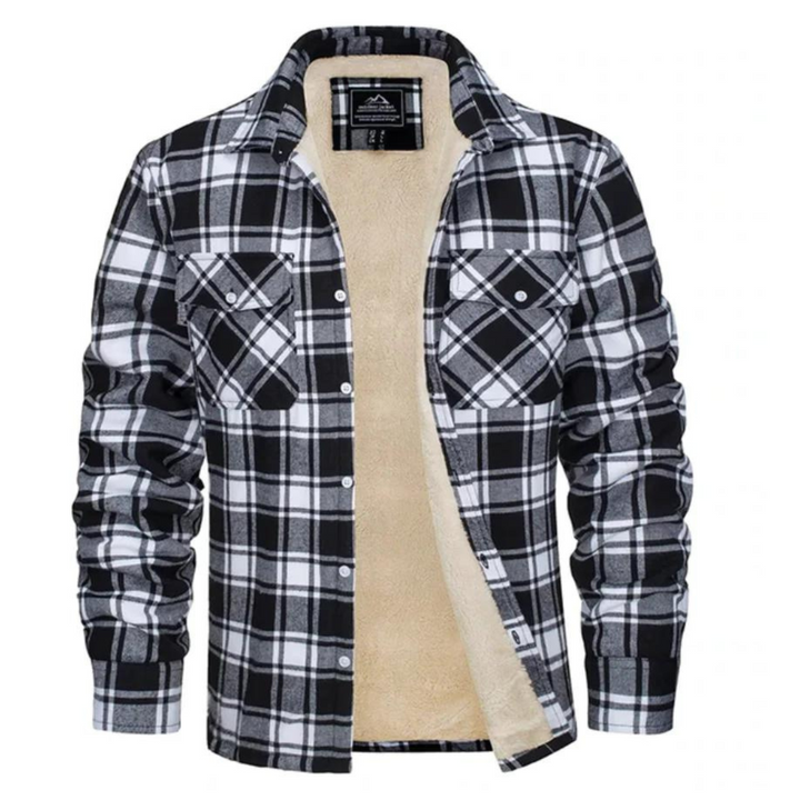 Fashionable men's plaid winter jacket. Warm and cozy outerwear, great for winter fashion and cold weather.