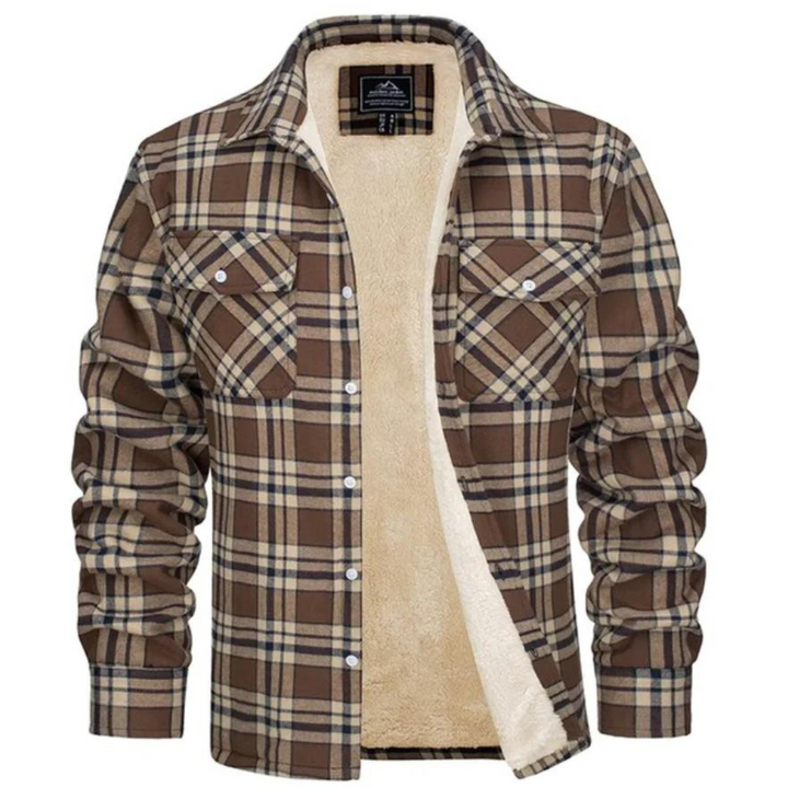 New men's plaid winter coat. Warm and stylish outerwear, ideal for cold weather and casual mens fashion.