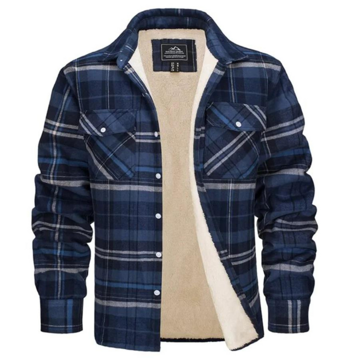 Plaid winter jacket for men. Warm and stylish outerwear, excellent for cold weather layering and fashion.