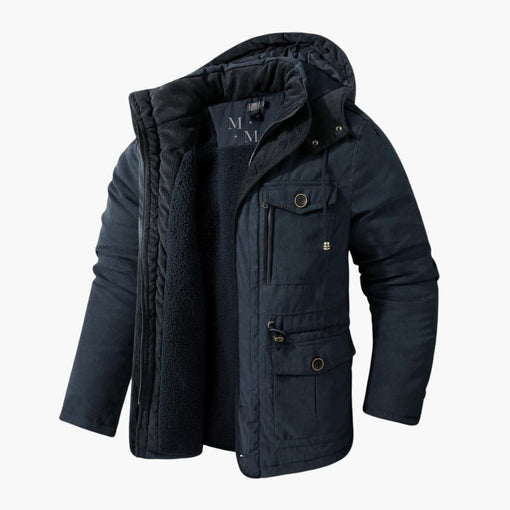 Stylish men's hooded zipper jacket, perfect for casual daily wear and layered winter fashion.