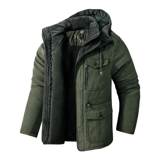 Durable men's everyday outerwear, a hooded winter jacket for casual style and cold weather.