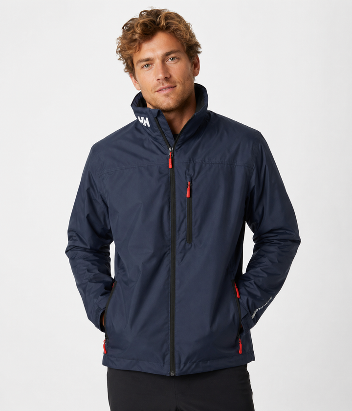 Side view of a men's fall fashion outerwear jacket, zip-up style