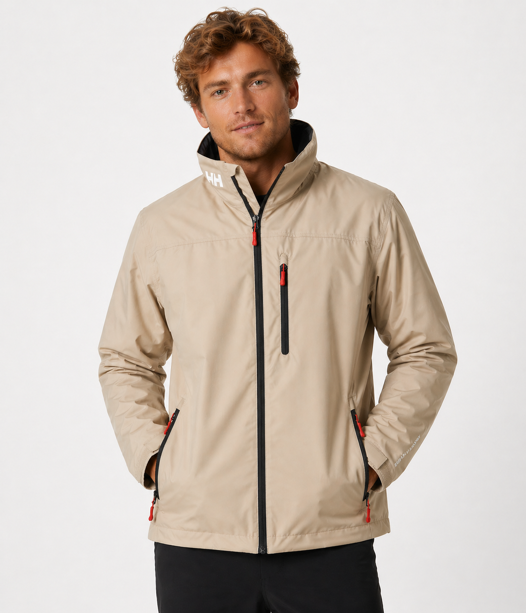 Detailed view of the zipper and fabric on a men's collar jacket