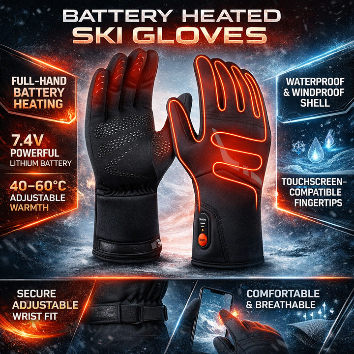 Battery-powered heated ski gloves, perfect for outdoor winter activities